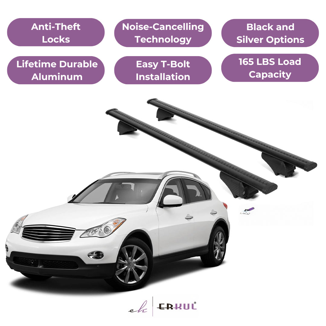 ERKUL Roof Rack Cross Bars for Infiniti QX50 2014-2018 for Raised Rails - Black