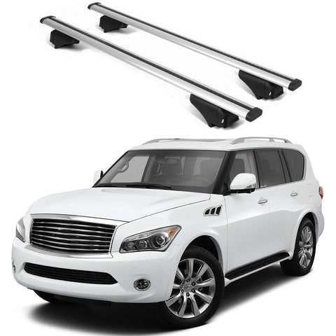 ERKUL Roof Rack Cross Bars for Infiniti QX56 2011 2013 | Aluminum Crossbars with Anti Theft Lock for Rooftop | Compatible with Raised Rails   - Silver