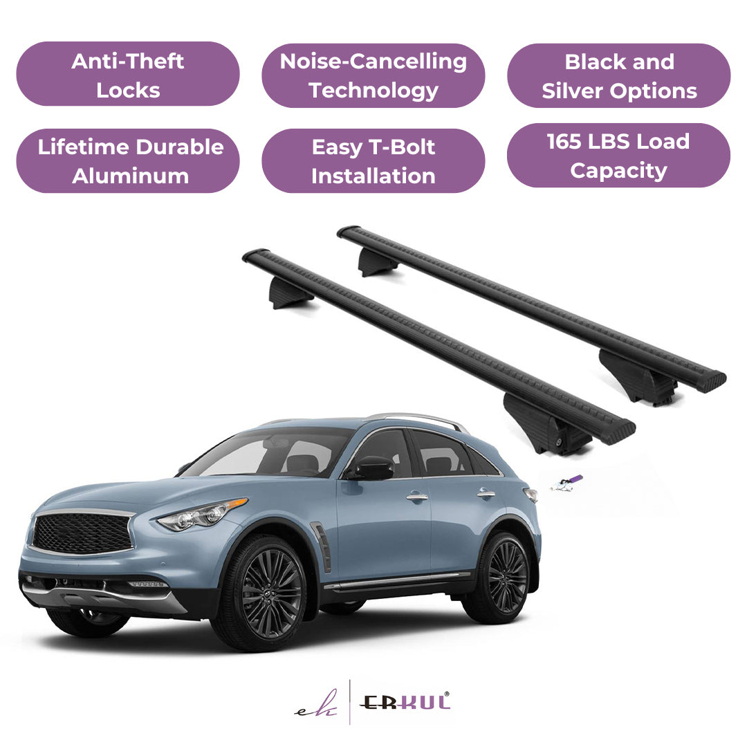 Roof Rack Cross Bars with Extended Bar Design for Infiniti QX70 2014-2017  - Black