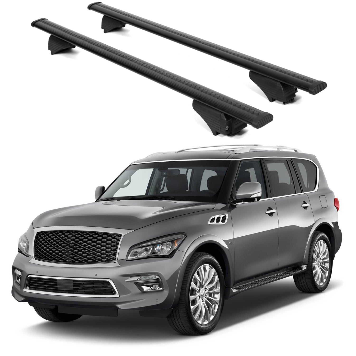 ERKUL Roof Rack Cross Bars for Infiniti QX80 2014 2017 For Raised Rails  - Black