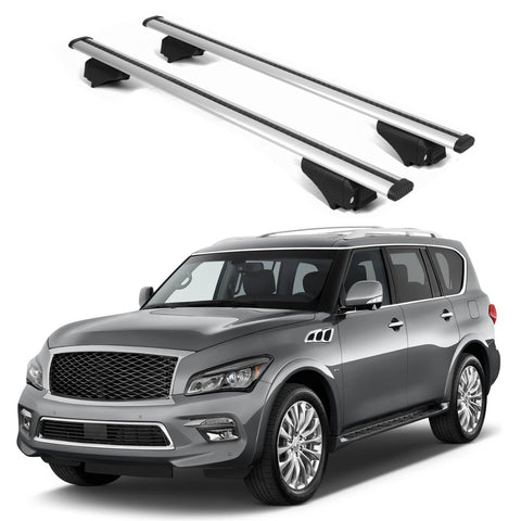 ERKUL Roof Rack Cross Bars for Infiniti QX80 2014 2017 | Aluminum Crossbars with Anti Theft Lock for Rooftop | Compatible with Raised Rails   - Silver