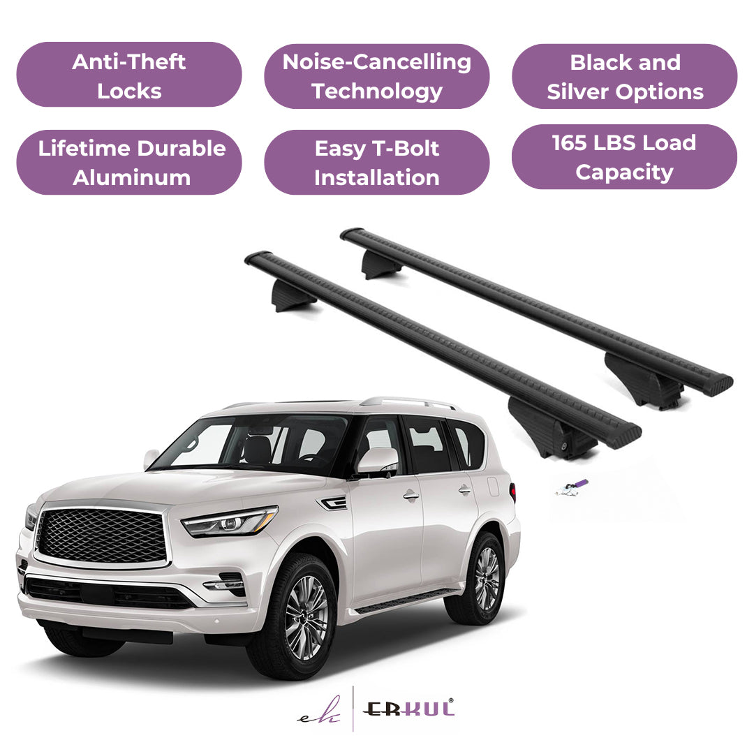 ERKUL Roof Rack Cross Bars for Infiniti QX80 2018-2024 for Raised Rails - Black
