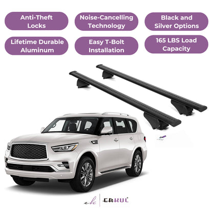 ERKUL Roof Rack Cross Bars for Infiniti QX80 2018-2024 for Raised Rails - Black
