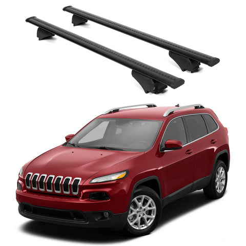 ERKUL Roof Rack Cross Bars for Jeep Cherokee 2014 2023| Aluminum Crossbars with Anti Theft Lock for Rooftop | Compatible with Raised Rails   - Black