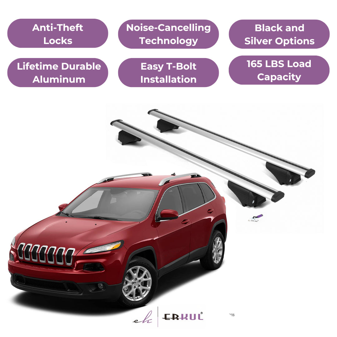 Roof Rack Cross Bars with Extended Bar Design for Jeep Cherokee 2014-2023 - Silver