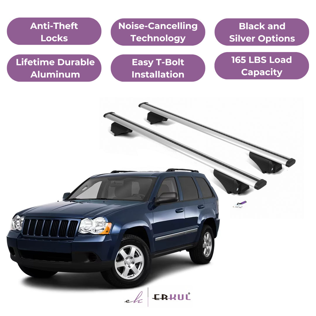 Roof Rack Cross Bars with Extended Bar Design for Jeep Grand Cherokee 2005-2010 - Silver