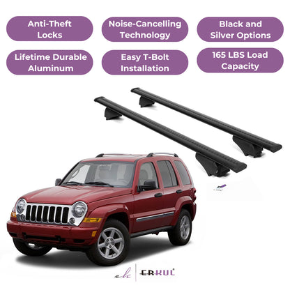ERKUL Roof Rack Cross Bars for Jeep Liberty 2002-2012 for Raised Rails - Black