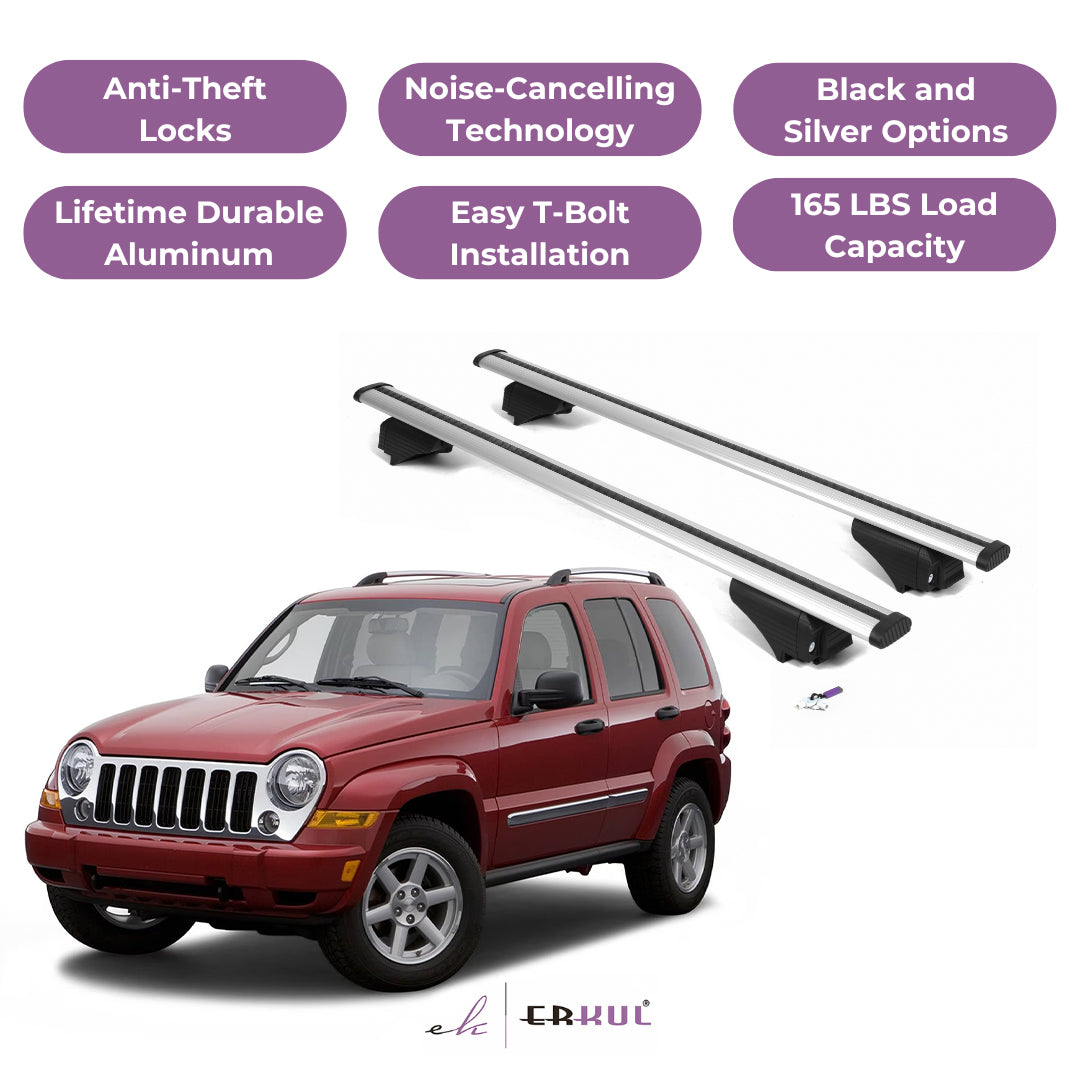 Roof Rack Cross Bars with Extended Bar Design for Jeep Liberty 2002-2007  - Silver