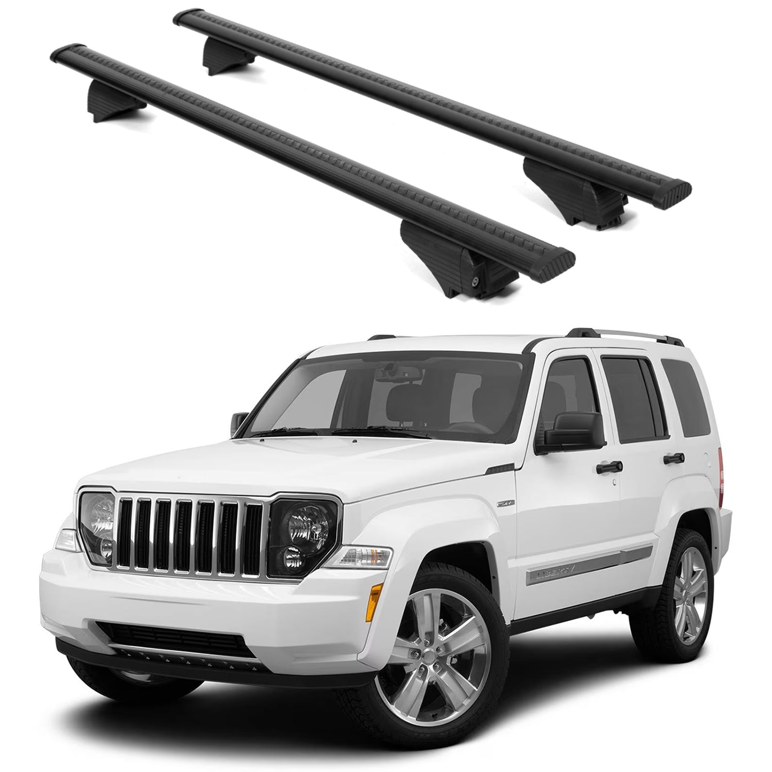 ERKUL Roof Rack Cross Bars for Jeep Liberty 2008 2012 For Raised Rails  - Black