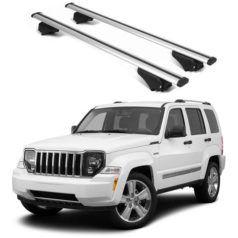 ERKUL Roof Rack Cross Bars for Jeep Liberty 2008 2012 | Aluminum Crossbars with Anti Theft Lock for Rooftop | Compatible with Raised Rails   - Silver