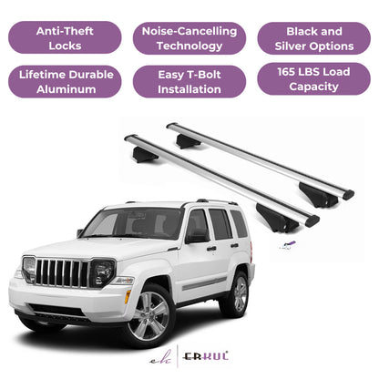 Roof Rack Cross Bars with Extended Bar Design for Jeep Liberty 2008-2012  - Silver