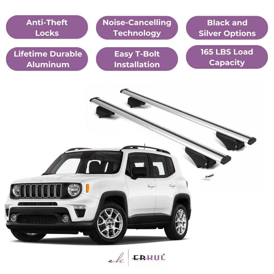Roof Rack Cross Bars with Extended Bar Design for Jeep Renegade 2015-2025  - Silver