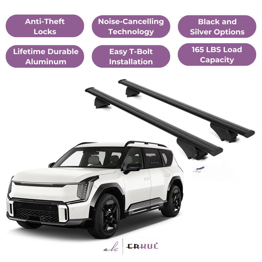 ERKUL Roof Rack Cross Bars for KIA EV9 2024-2025 for Raised Rails - Black