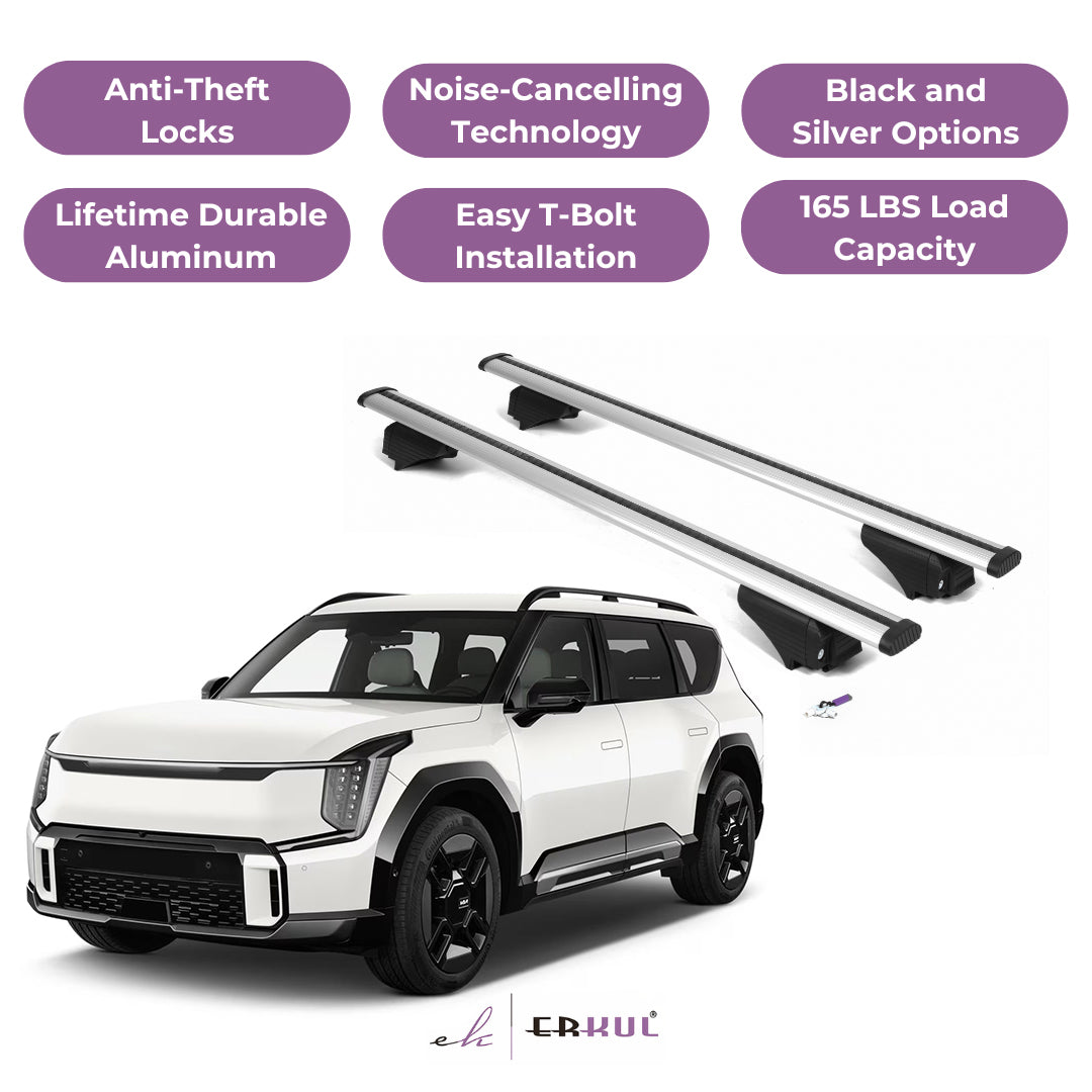 ERKUL Roof Rack Cross Bars for KIA EV9 2024-2025 for Raised Rails - Silver