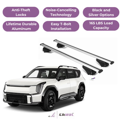 ERKUL Roof Rack Cross Bars for KIA EV9 2024-2025 for Raised Rails - Silver