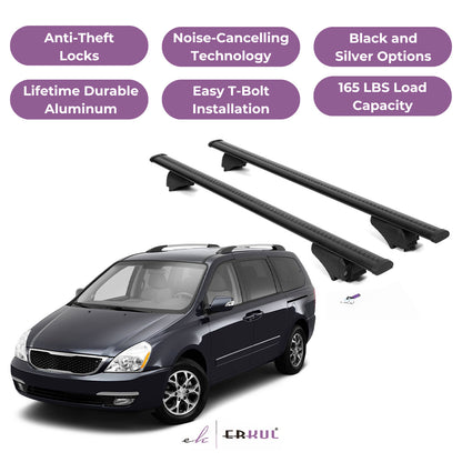 ERKUL Roof Rack Cross Bars for KIA Sedona 2011-2014 for Raised Rails - Black