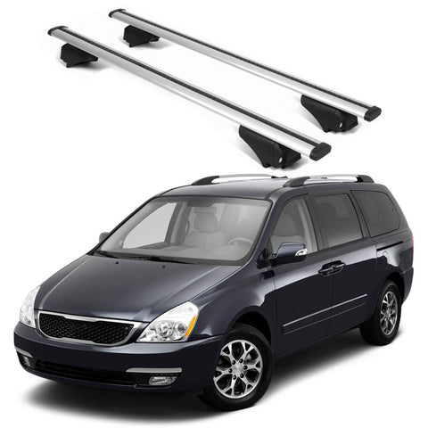 ERKUL Roof Rack Cross Bars for KIA Sedona 2011 2014 | Aluminum Crossbars with Anti Theft Lock for Rooftop | Compatible with Raised Rails   - Silver