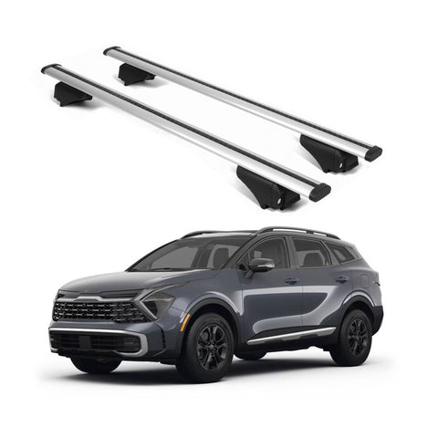 ERKUL Roof Rack Cross Bars for KIA Sportage 2023 2024 | Aluminum Crossbars with Anti Theft Lock for Rooftop | Compatible with Raised Rails   - Silver