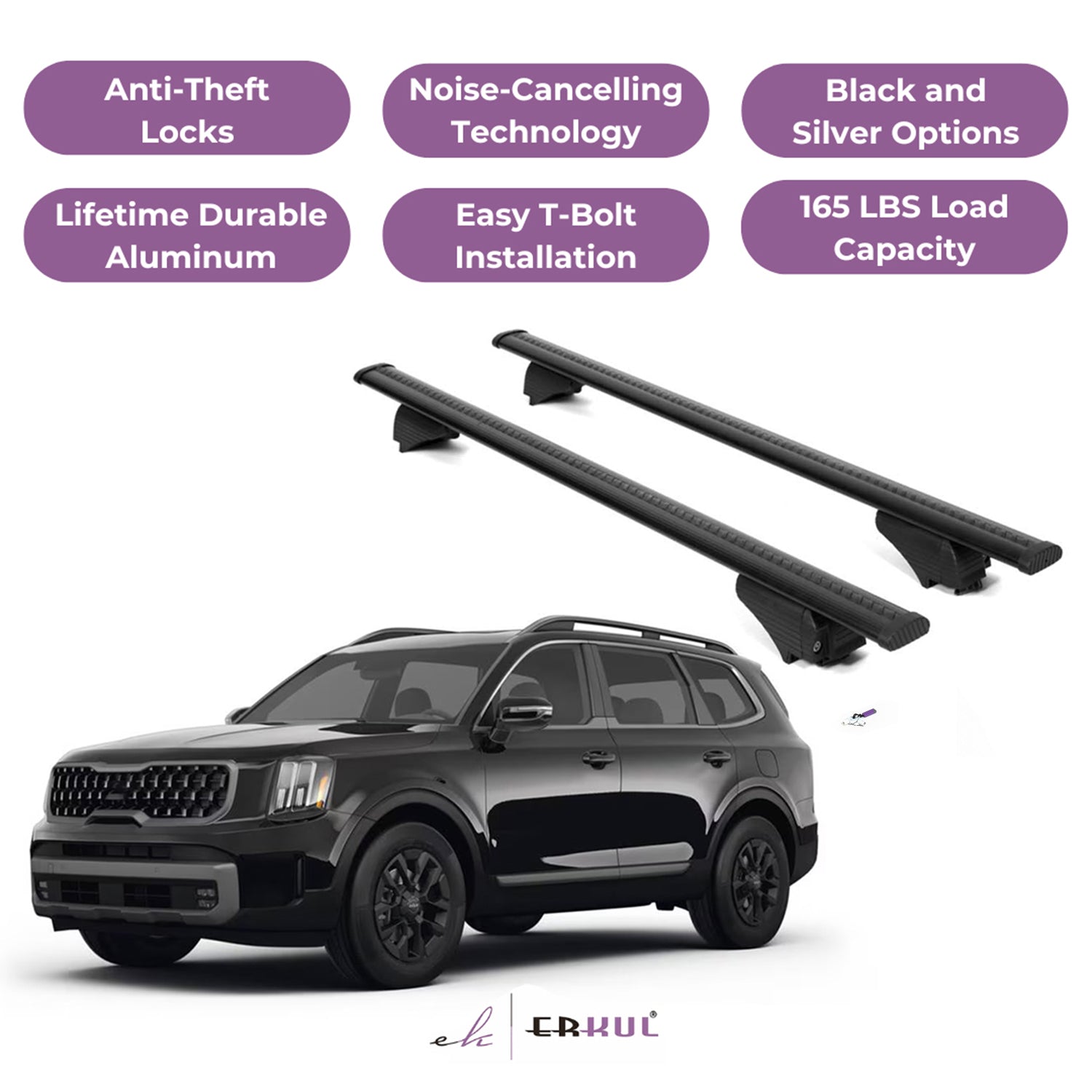 Roof Rack Cross Bars with Extended Bar Design for KIA Telluride 2019-2025  - Black