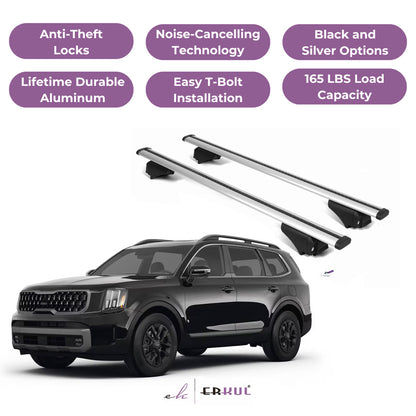 ERKUL Roof Rack Cross Bars for KIA Telluride 2019-2025 for Raised Rails - Silver