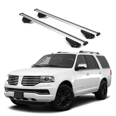 ERKUL Roof Rack Cross Bars for Lincoln Navigator 2006 2017 | Aluminum Crossbars with Anti Theft Lock for Rooftop | Compatible with Raised Rails   - Silver