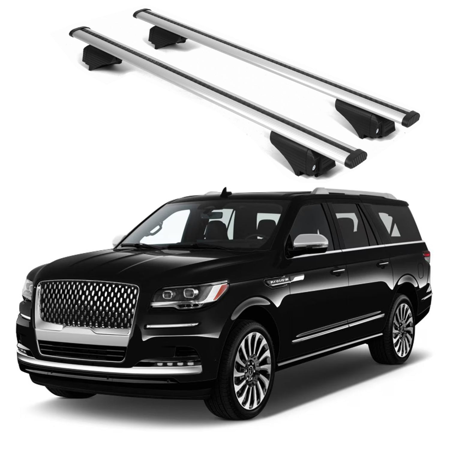 ERKUL Roof Rack Cross Bars for Lincoln Navigator 2018 2024 For Raised Rails  - Silver