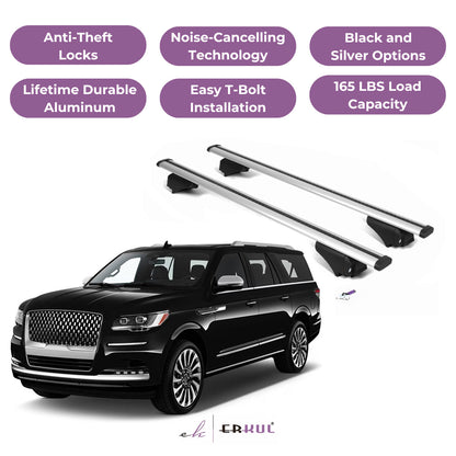 ERKUL Roof Rack Crossbars for Lincoln Navigator 18-24 for Raised Rails-Silver