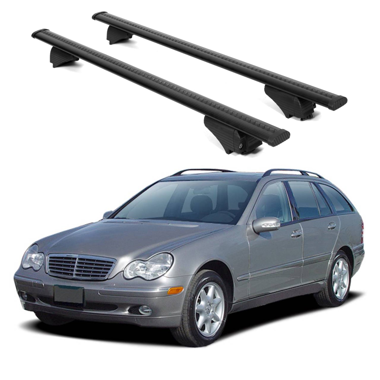 ERKUL Roof Rack Cross Bars for Mercedes Benz C Class 2002 2012 For Raised Rails  - Black