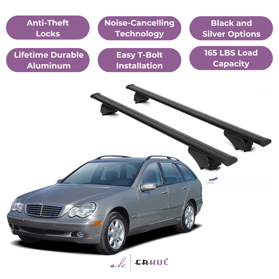 Roof Rack Cross Bars with Extended Bar Design for Mercedes Benz C-Class 2002-2012 - Black