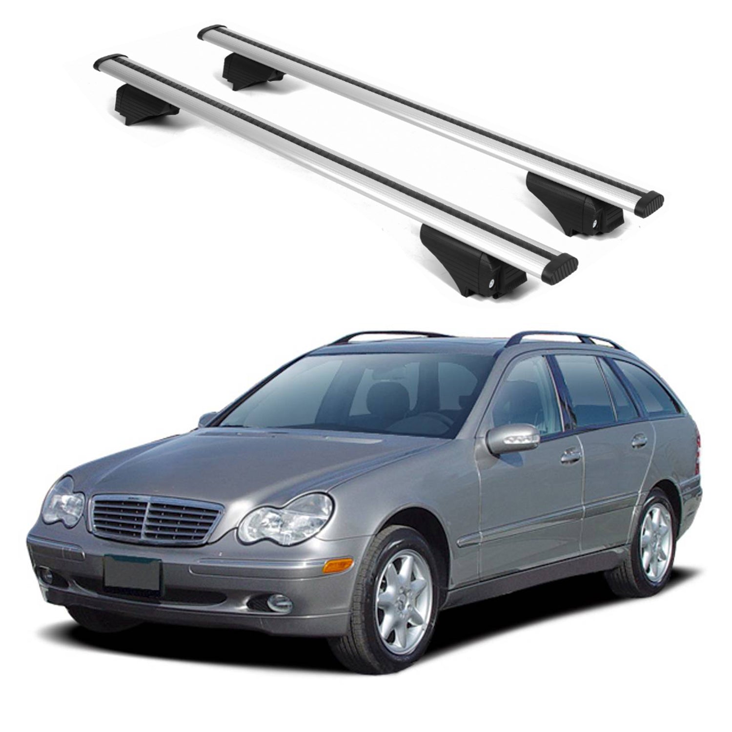 ERKUL Roof Rack Cross Bars for Mercedes Benz C Class 2002 2012 For Raised Rails  - Silver