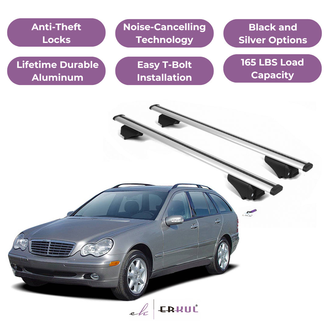 ERKUL Roof Rack Cross Bars for Mercedes Benz C-Class 2002-2012 - Silver