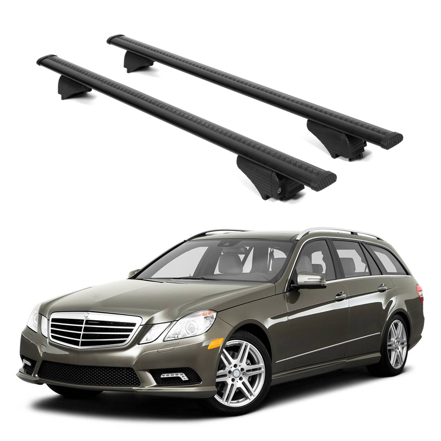 ERKUL Roof Rack Cross Bars for Mercedes Benz E Class 2011 2016 For Raised Rails  - Black