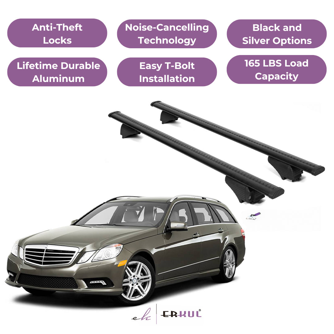 Roof Rack Cross Bars with Extended Bar Design for Mercedes Benz E-Class 2011-2016 - Black