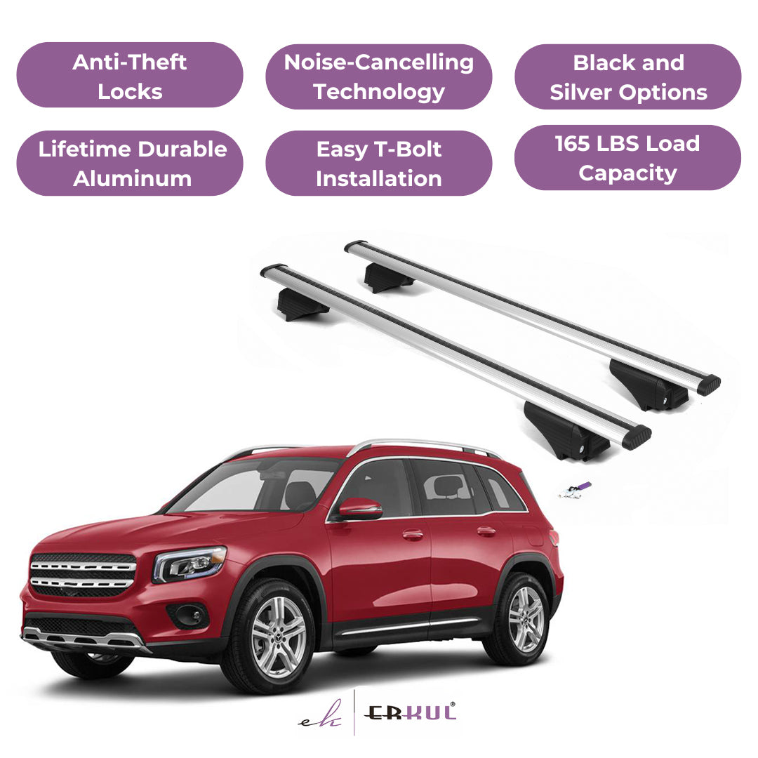 ERKUL Roof Rack Cross Bars for Mercedes GLB 2020-2025 for Raised Rails - Silver