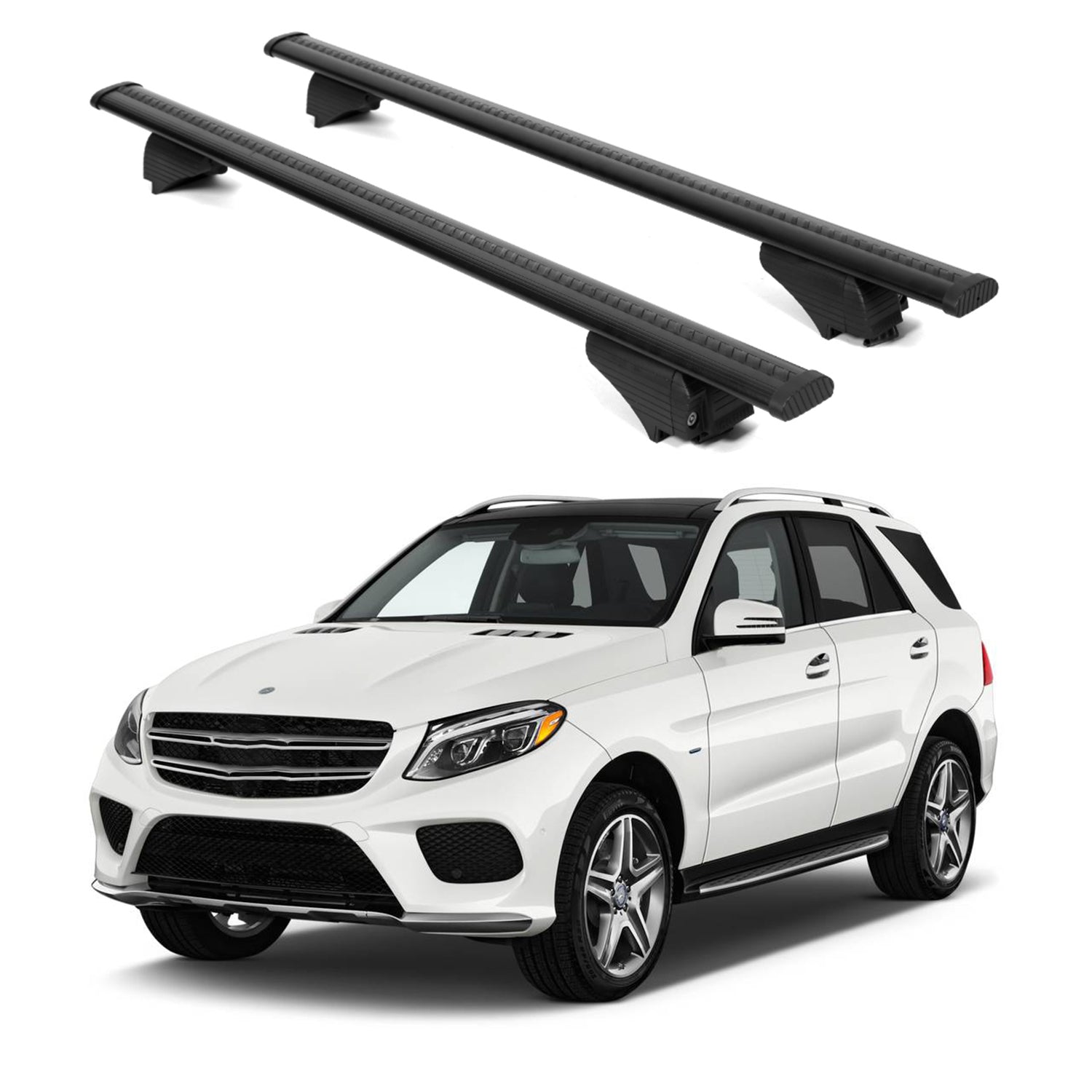 ERKUL Roof Rack Cross Bars for Mercedes Benz GLE (W166) 2015 2019 For Raised Rails  - Black