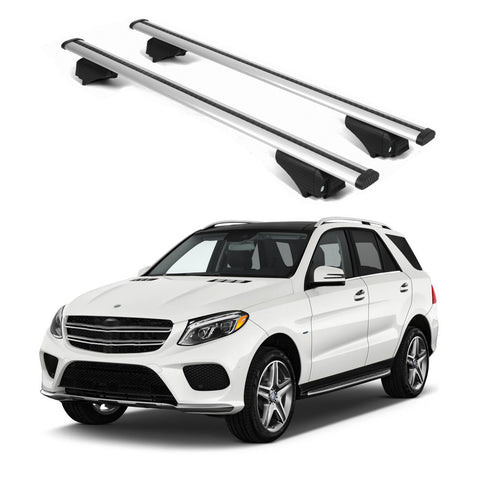 ERKUL Roof Rack Cross Bars for Mercedes Benz GLE (W166) 2015 2019 | Aluminum Crossbars with Anti Theft Lock for Rooftop | Compatible with Raised Rails   - Silver