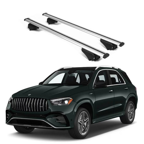 ERKUL Roof Rack Cross Bars for Mercedes Benz GLE (V167) 2019 2024 | Aluminum Crossbars with Anti Theft Lock for Rooftop | Compatible with Raised Rails   - Silver