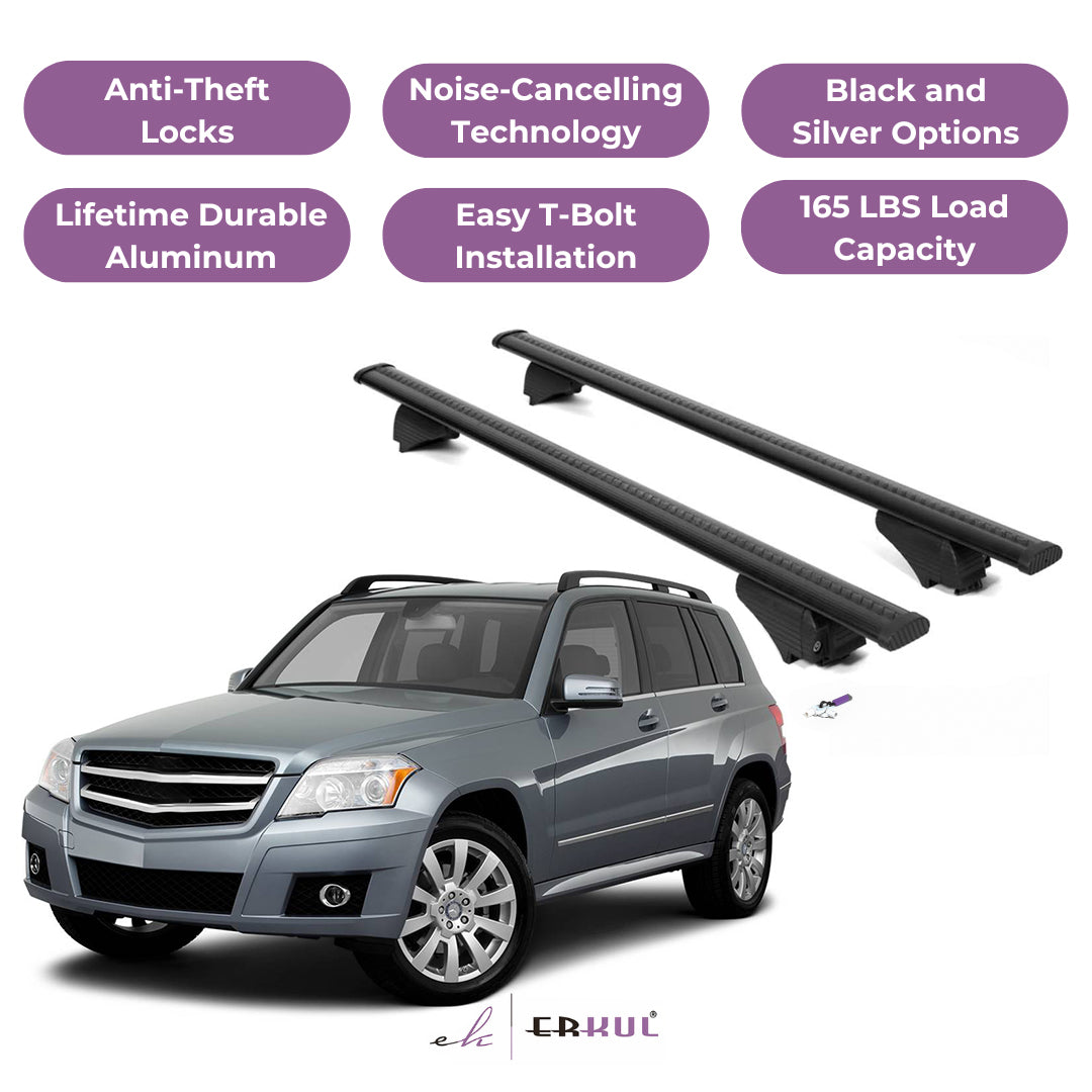 Roof Rack Cross Bars with Extended Bar Design for Mercedes GLK 2009-2015  - Black