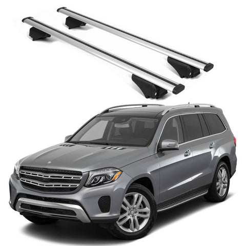 ERKUL Roof Rack Cross Bars for Mercedes Benz GLS 2017 2019 | Aluminum Crossbars with Anti Theft Lock for Rooftop | Compatible with Raised Rails   - Silver