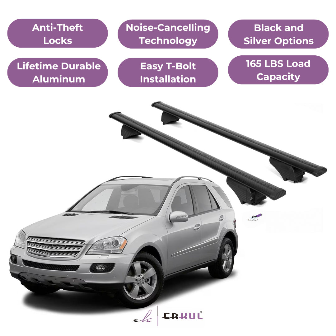 Roof Rack Cross Bars with Extended Bar Design for Mercedes Benz M-Class 2006-2011 - Black