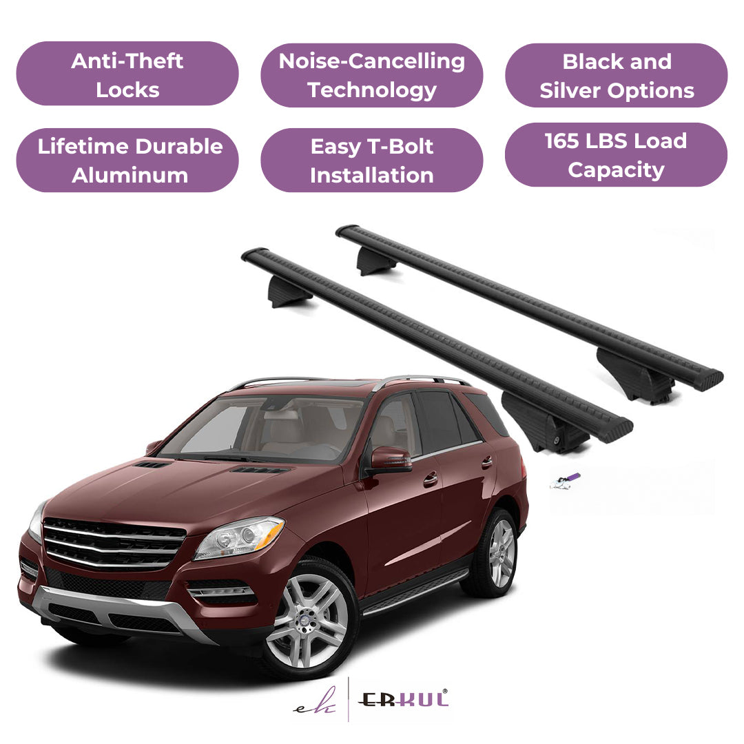 Roof Rack Cross Bars with Extended Bar Design for Mercedes Benz M-Class 2012-2015 - Black