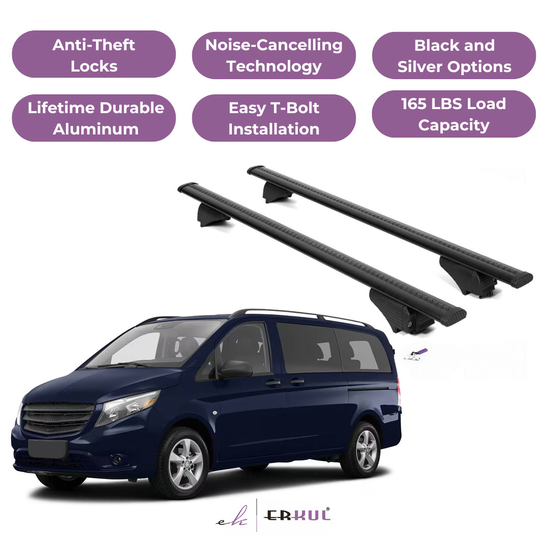 Roof Rack Cross Bars with Extended Bar Design for Mercedes Benz Metris 2016-2023 - Black
