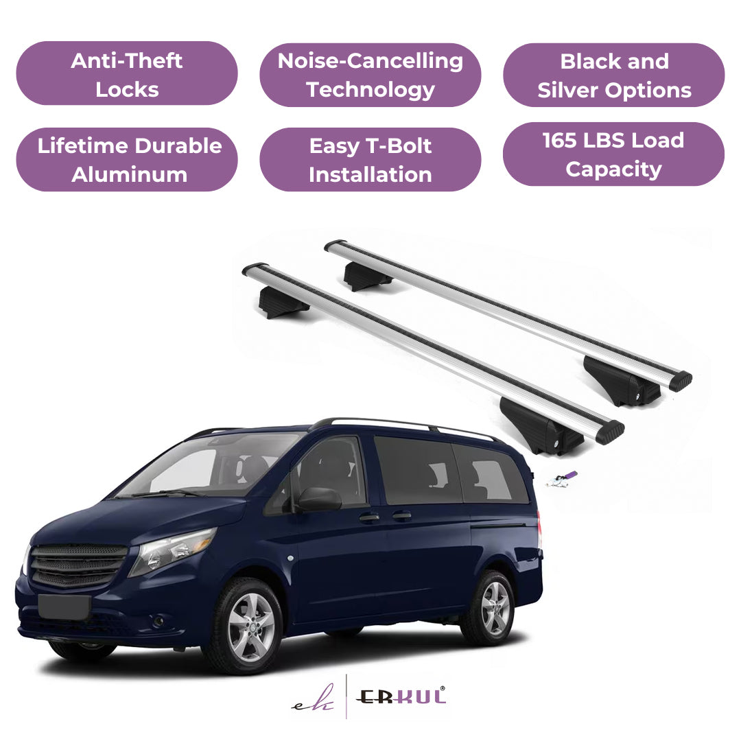Roof Rack Cross Bars with Extended Bar Design for Mercedes Benz Metris 2016-2023 - Silver