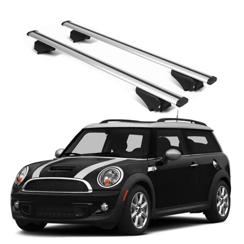 ERKUL Roof Rack Cross Bars for Mini Cooper Clubman 2010 2014 | Aluminum Crossbars with Anti Theft Lock for Rooftop | Compatible with Raised Rails   - Silver