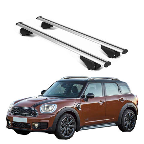 ERKUL Roof Rack Cross Bars for Mini Cooper Countryman 2017 2024 | Aluminum Crossbars with Anti Theft Lock for Rooftop | Compatible with Raised Rails   - Silver