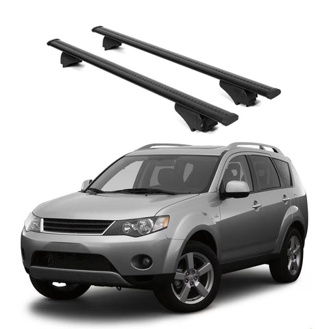 ERKUL Roof Rack Cross Bars for Mitsubishi Outlander 2007 2013 | Aluminum Crossbars with Anti Theft Lock for Rooftop | Compatible with Raised Rails   - Black