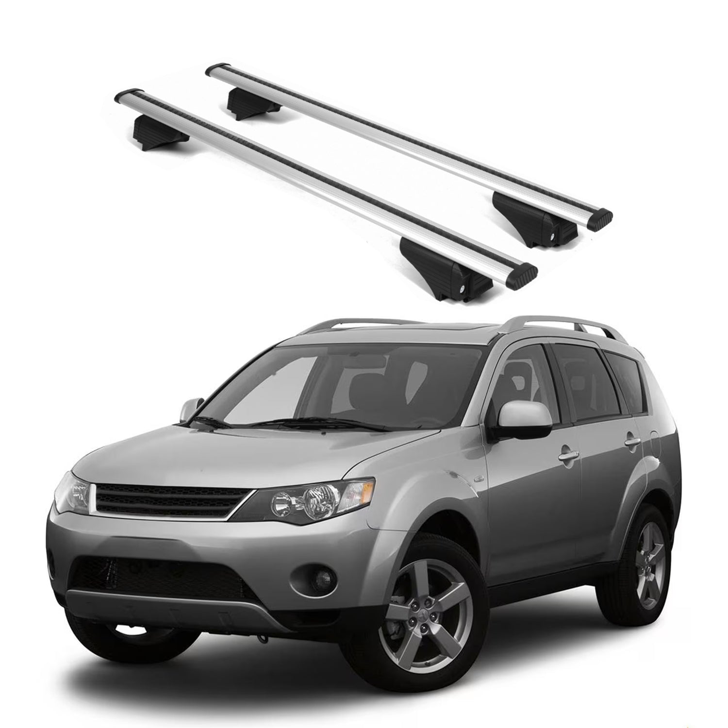 ERKUL Roof Rack Cross Bars for Mitsubishi Outlander 2007 2013 For Raised Rails  - Silver