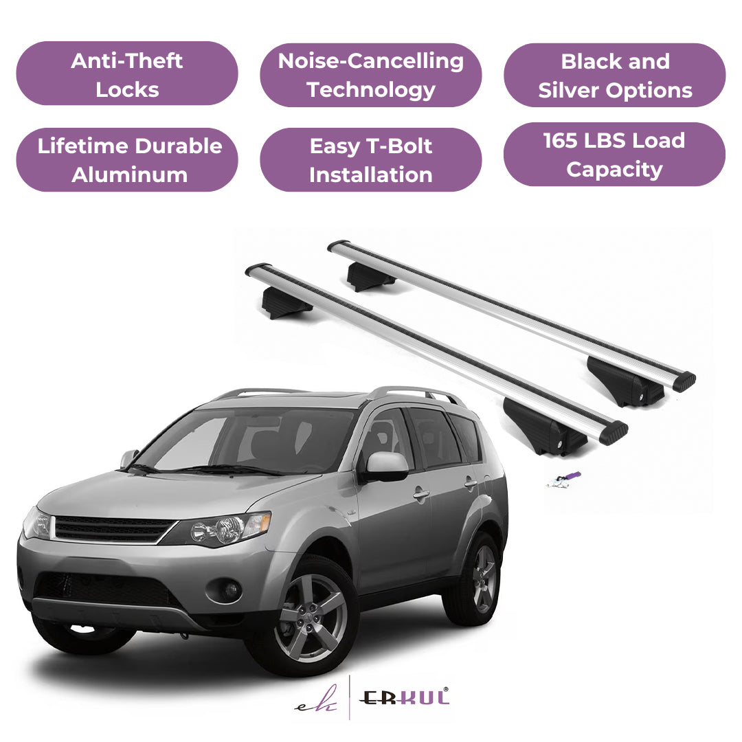 Roof Rack Cross Bars with Extended Bar Design for Mitsubishi Outlander 2007-2013 - Silver