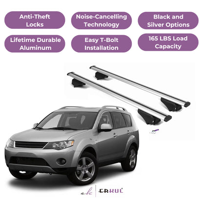 Roof Rack Cross Bars with Extended Bar Design for Mitsubishi Outlander 2007-2013 - Silver