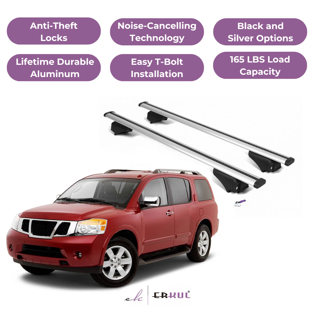 Roof Rack Cross Bars with Extended Bar Design for Nissan Armada 2008-2015  - Silver